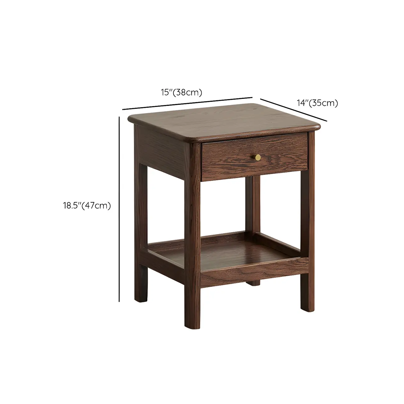 Traditional Narrow Brown Solid Wood Nightstand with Storage #size | homeyfad