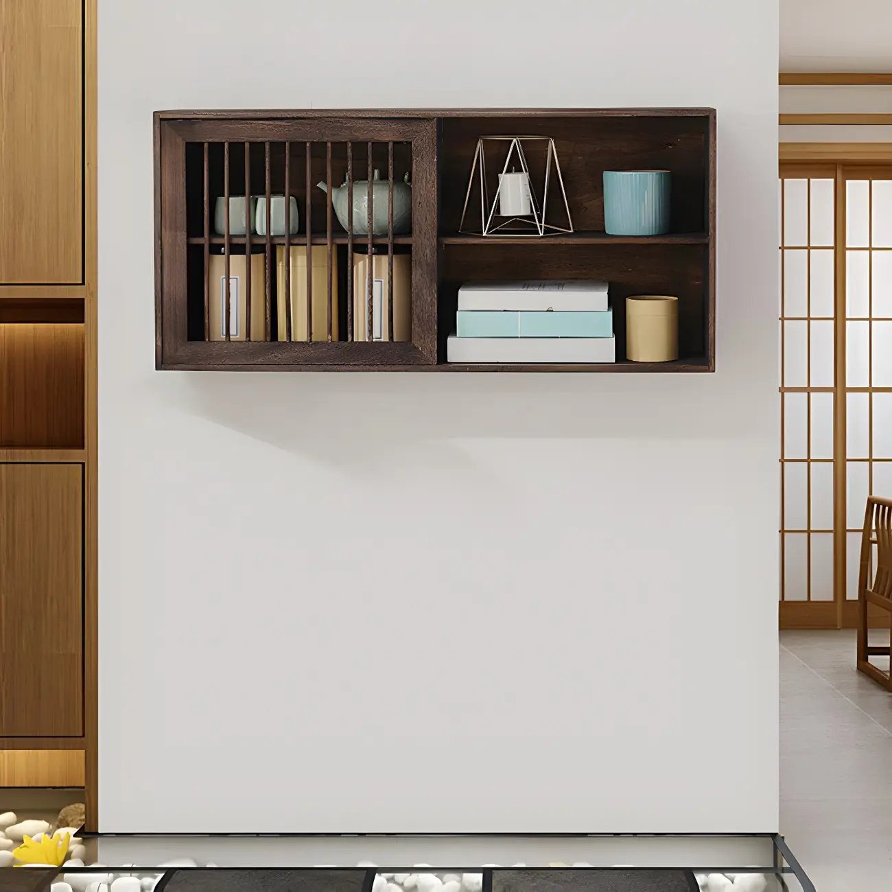 Short Wood Walnut 2-Shelf Wall-Mounted China Cabinet Image - 1 | homeyfad