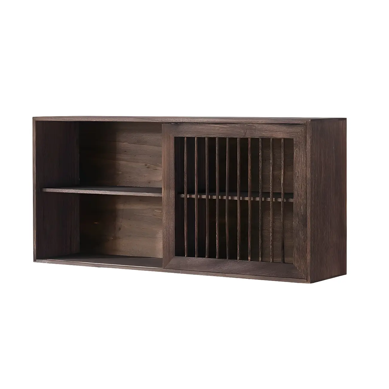 Short Wood Walnut 2-Shelf Wall-Mounted China Cabinet Image - 12 | homeyfad