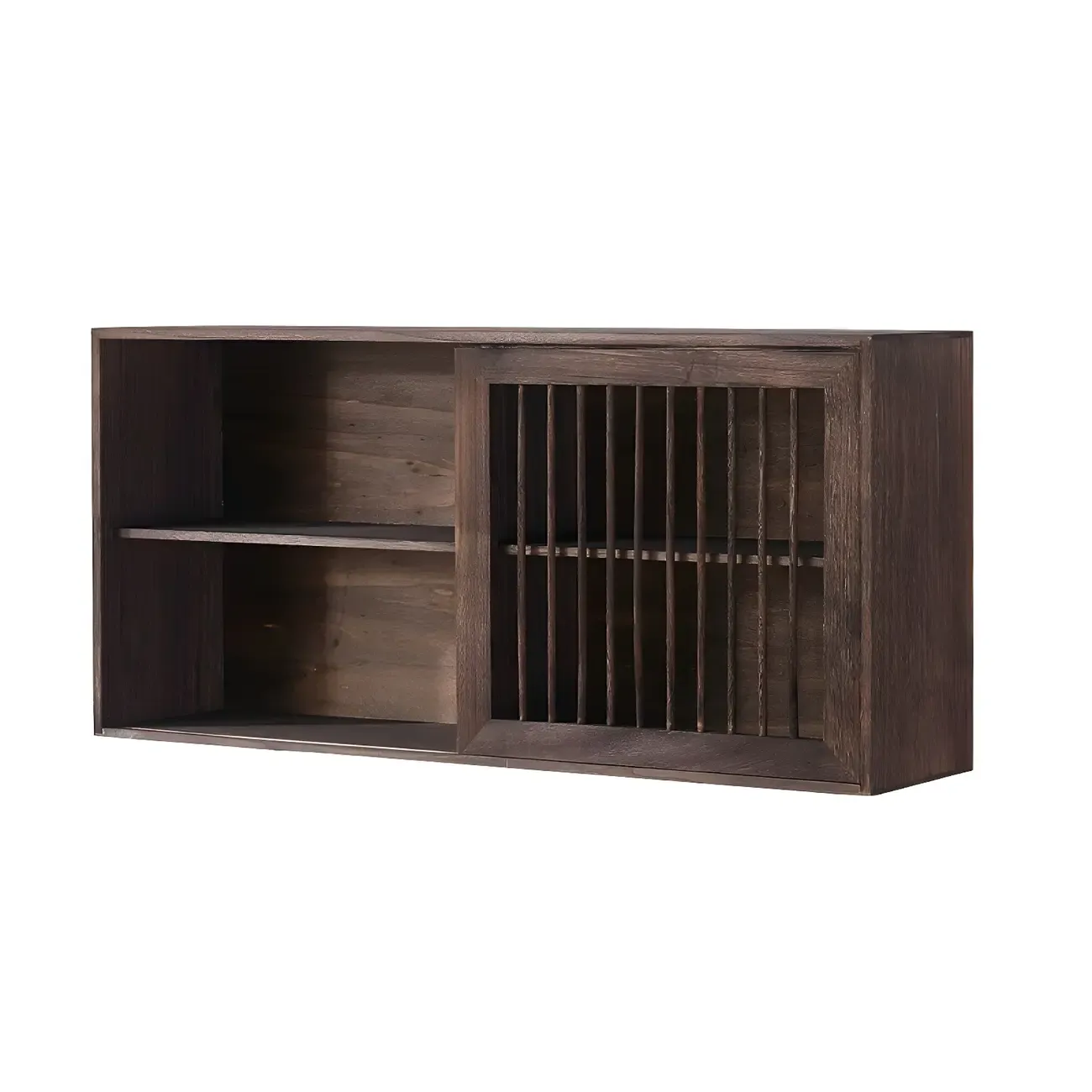 Short Wood Walnut 2-Shelf Wall-Mounted China Cabinet Image - 12