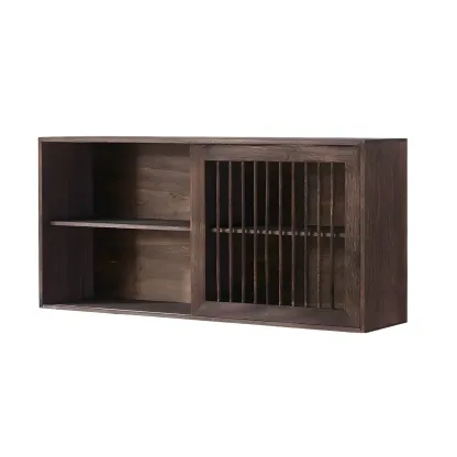 Short Wood Walnut 2-Shelf Wall-Mounted China Cabinet Image - 12
