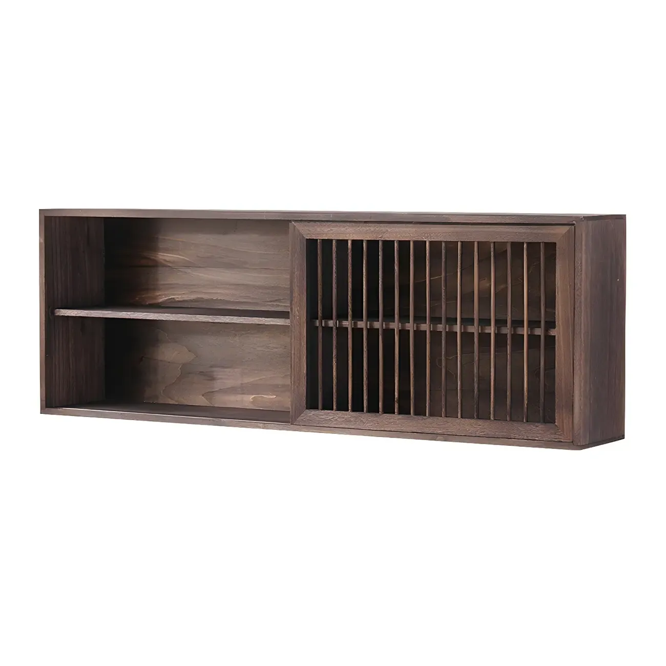 Short Wood Walnut 2-Shelf Wall-Mounted China Cabinet Image - 13