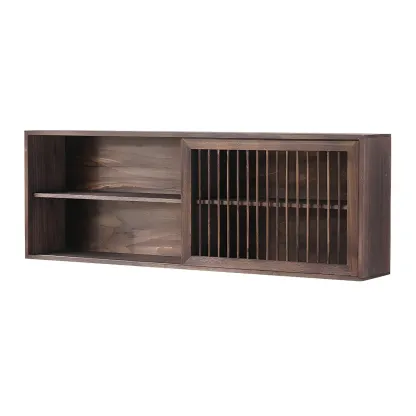 Short Wood Walnut 2-Shelf Wall-Mounted China Cabinet Image - 13