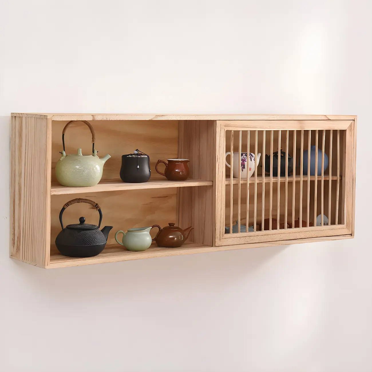 Short Wood Walnut 2-Shelf Wall-Mounted China Cabinet Image - 7 | homeyfad