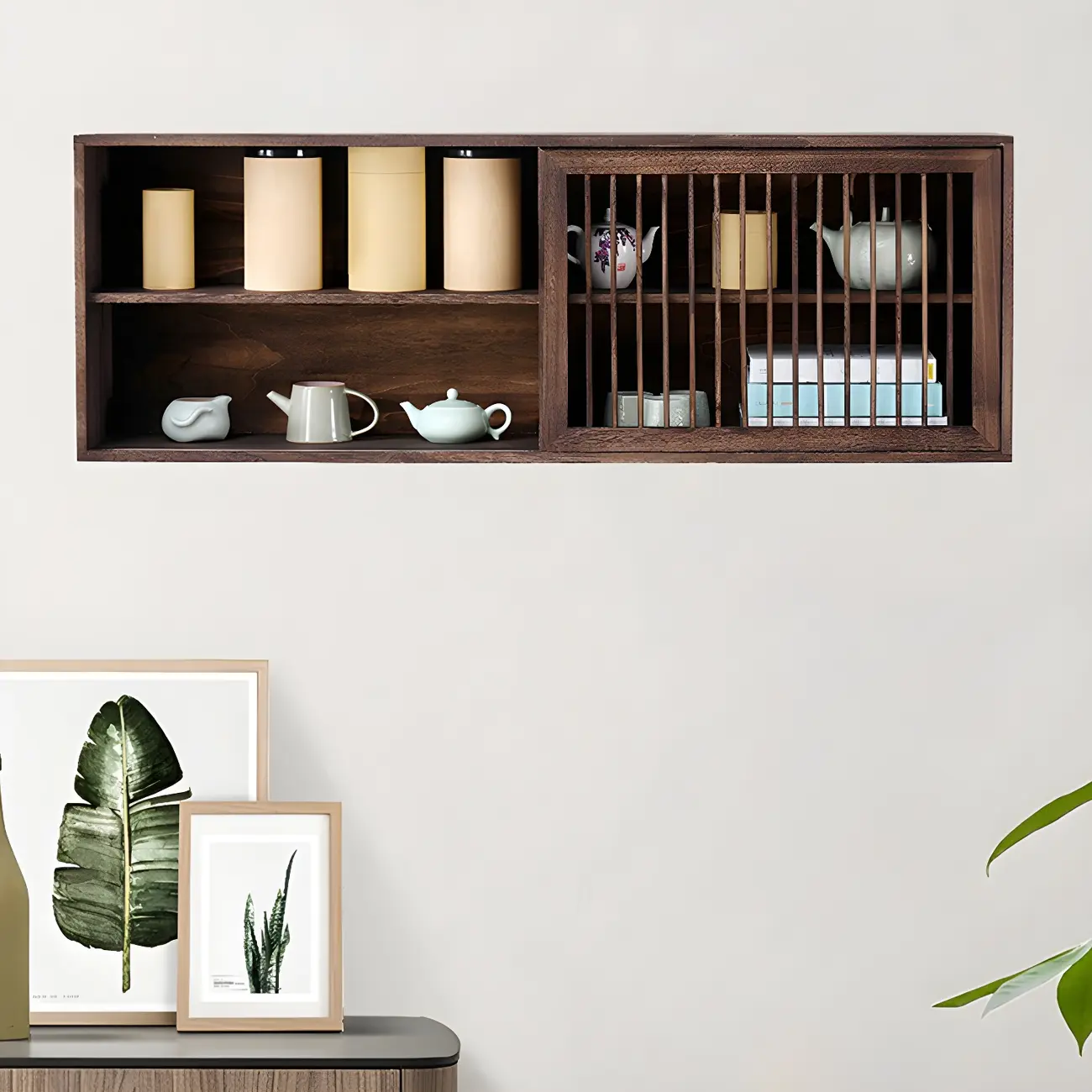 Short Wood Walnut 2-Shelf Wall-Mounted China Cabinet Image - 3 | homeyfad