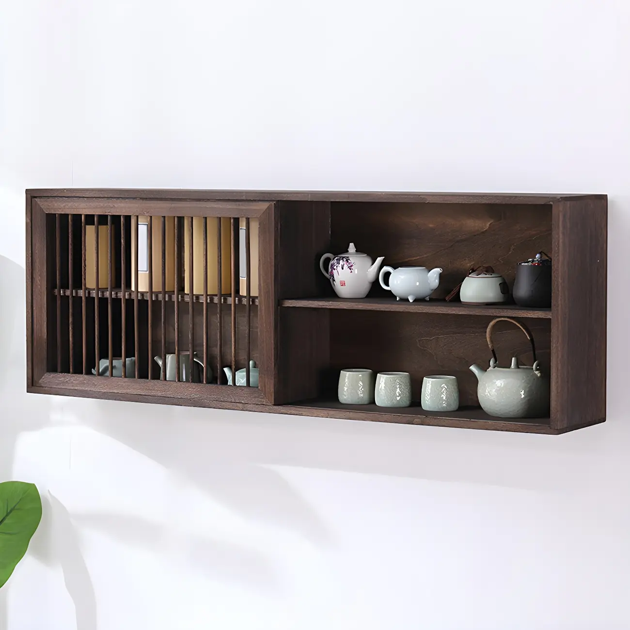 Short Wood Walnut 2-Shelf Wall-Mounted China Cabinet Image - 5 | homeyfad