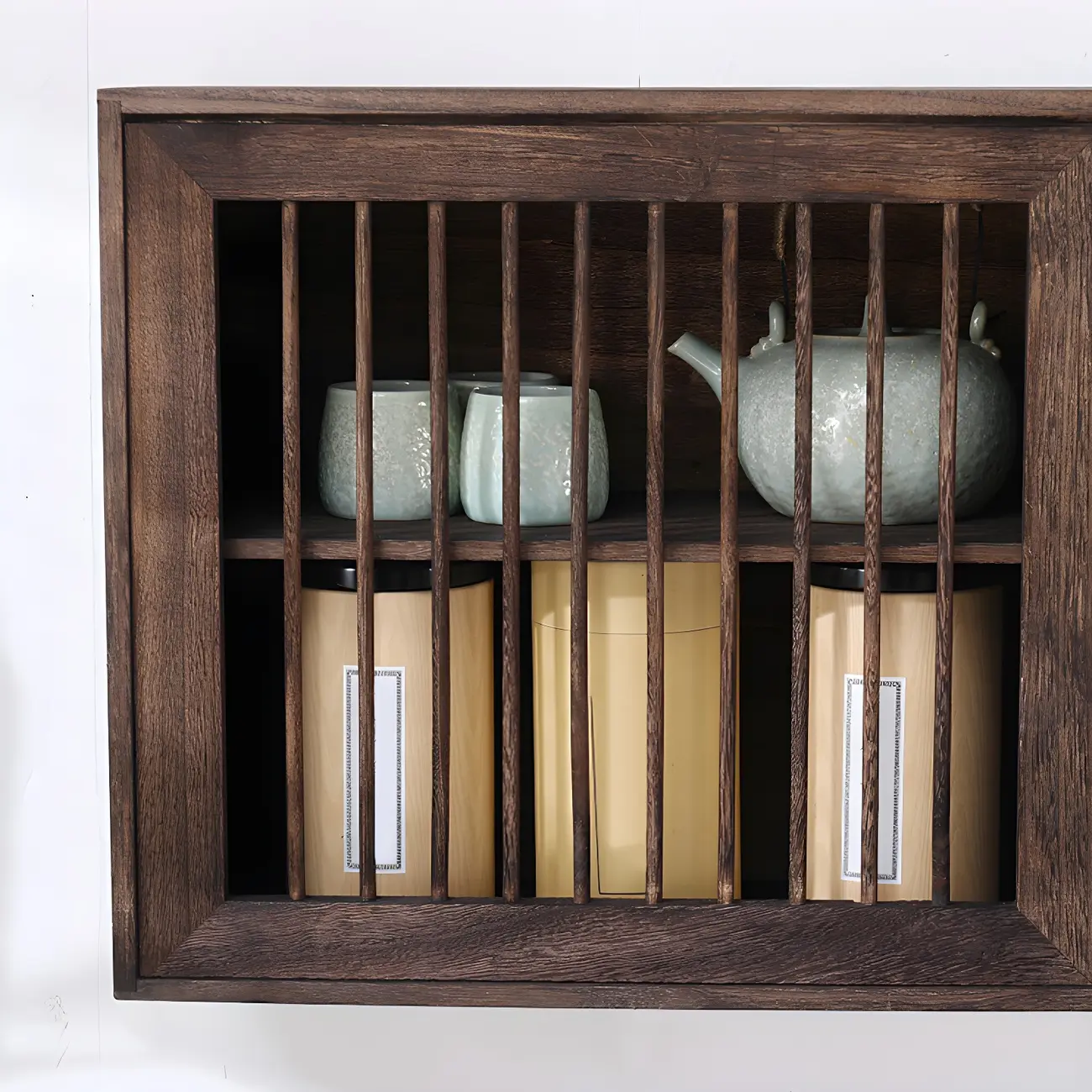 Short Wood Walnut 2-Shelf Wall-Mounted China Cabinet Image - 9 | homeyfad