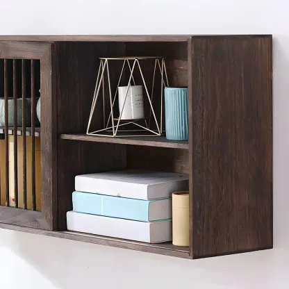 Short Wood Walnut 2-Shelf Wall-Mounted China Cabinet Image - 10