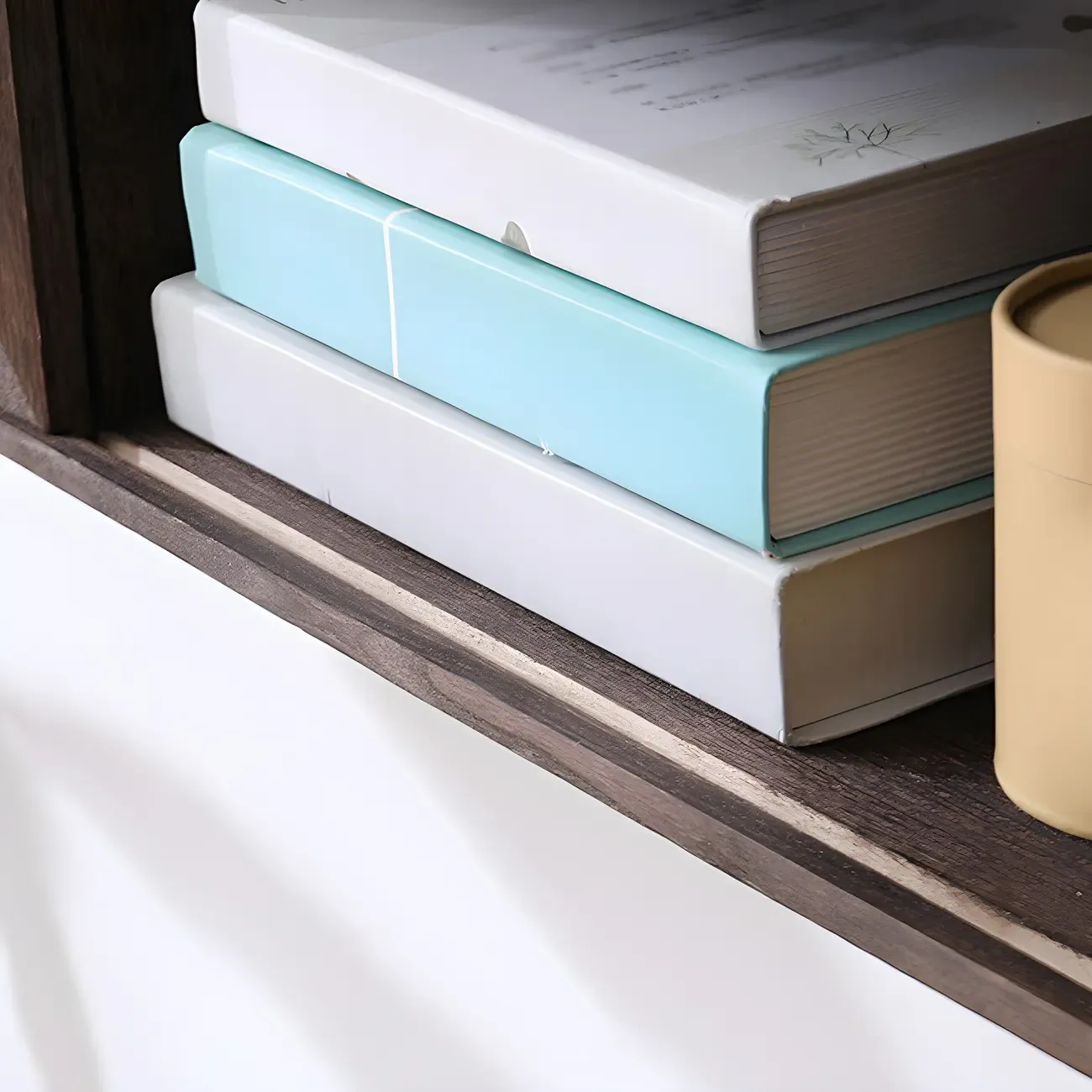 Short Wood Walnut 2-Shelf Wall-Mounted China Cabinet Image - 11