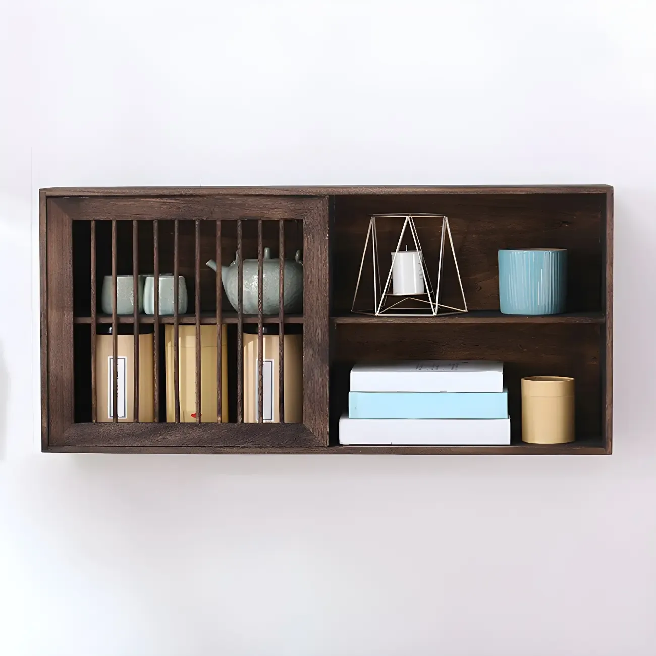 Short Wood Walnut 2-Shelf Wall-Mounted China Cabinet Image - 6