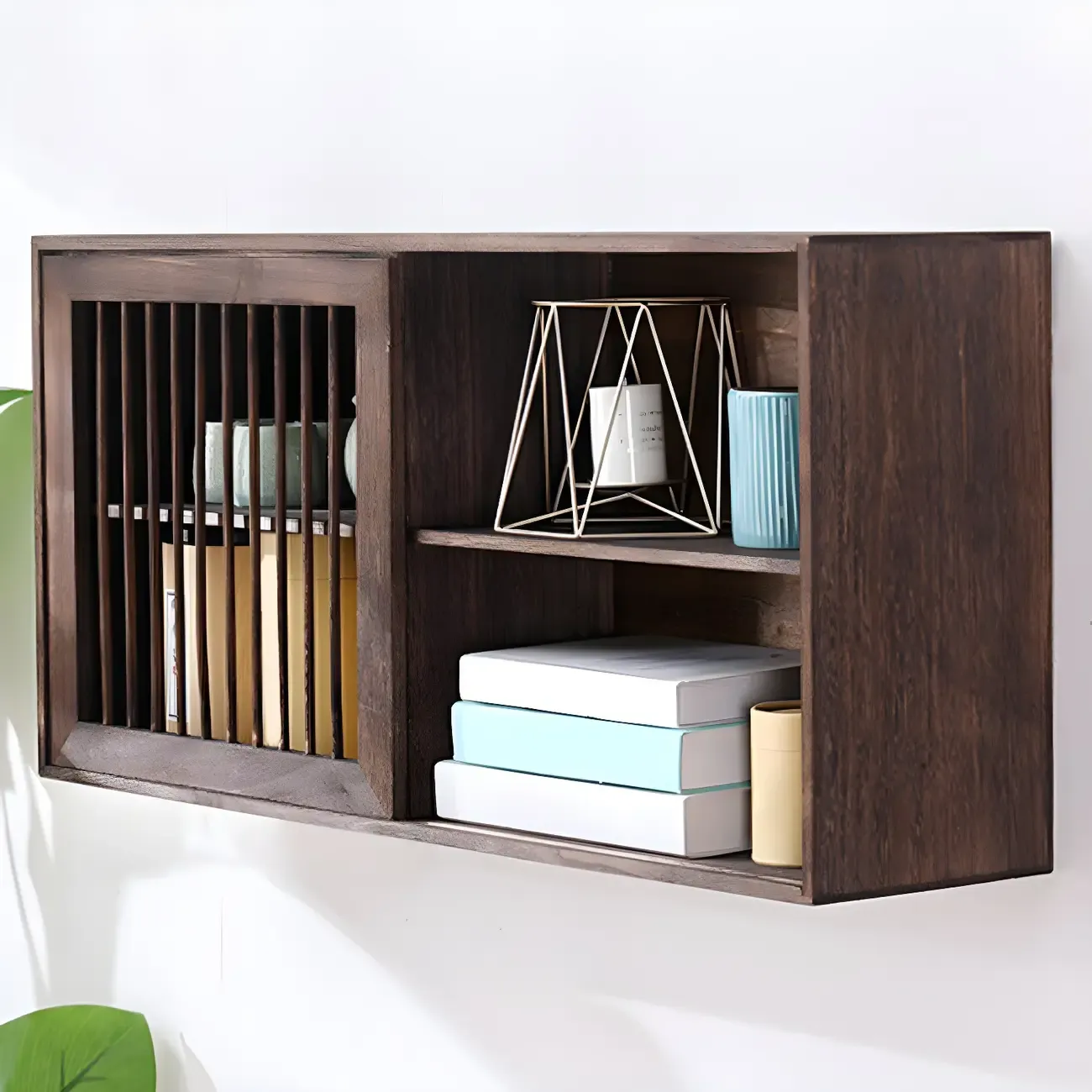 Short Wood Walnut 2-Shelf Wall-Mounted China Cabinet Image - 4