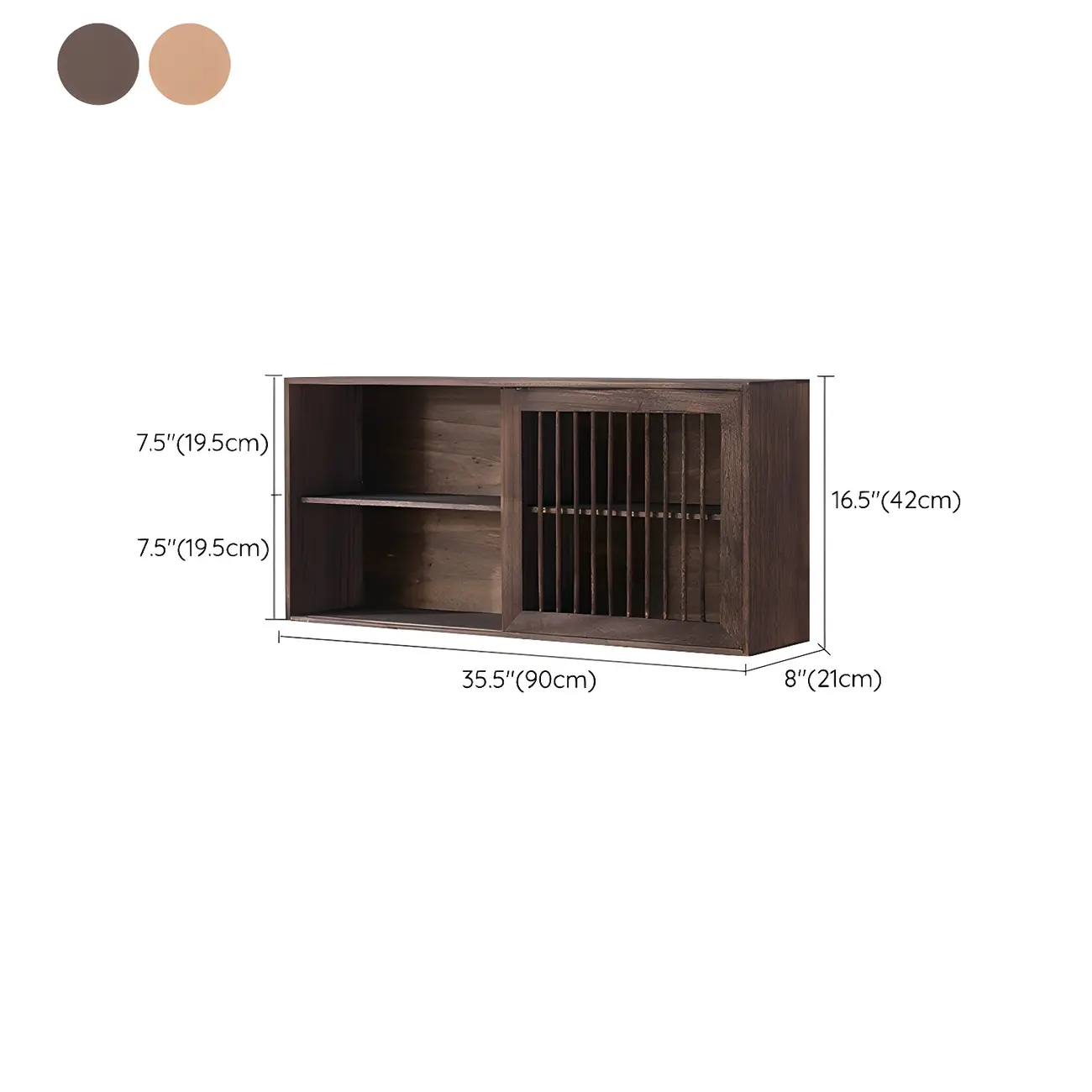 Short Wood Walnut 2-Shelf Wall-Mounted China Cabinet #size | homeyfad