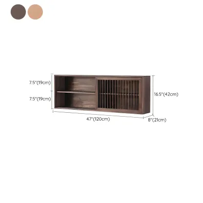 Short Wood Walnut 2-Shelf Wall-Mounted China Cabinet Image - 17