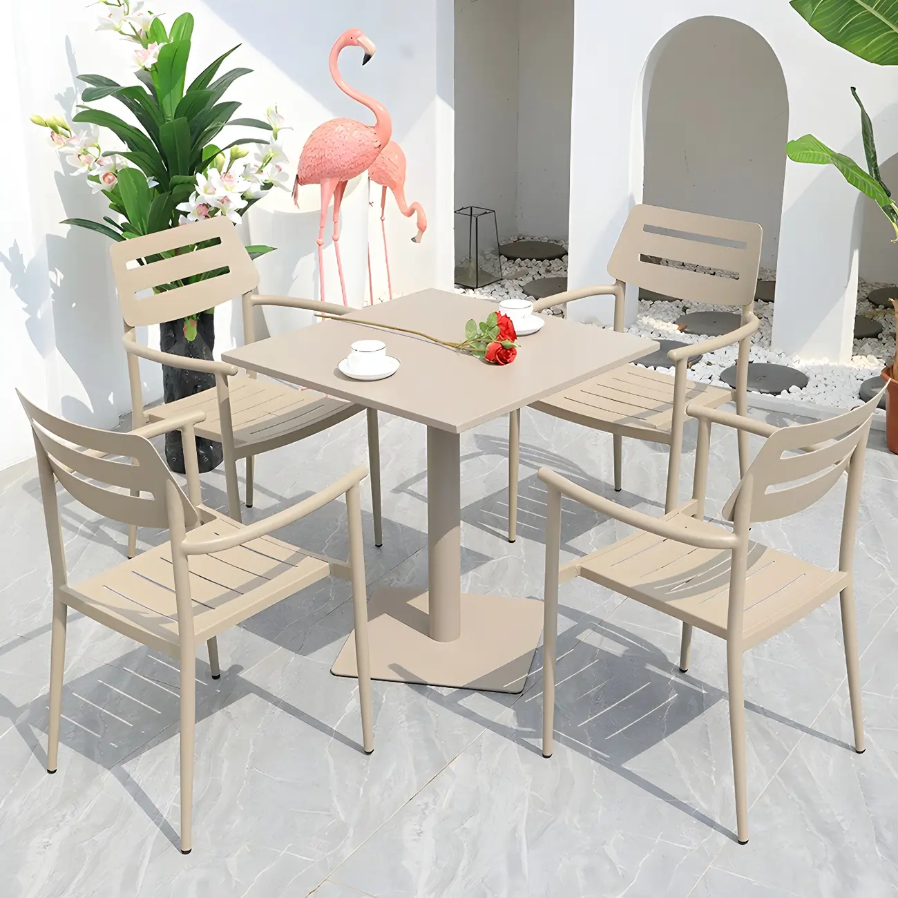 Modern Grey Steel Outdoor Dining Table Image - 1 | homeyfad