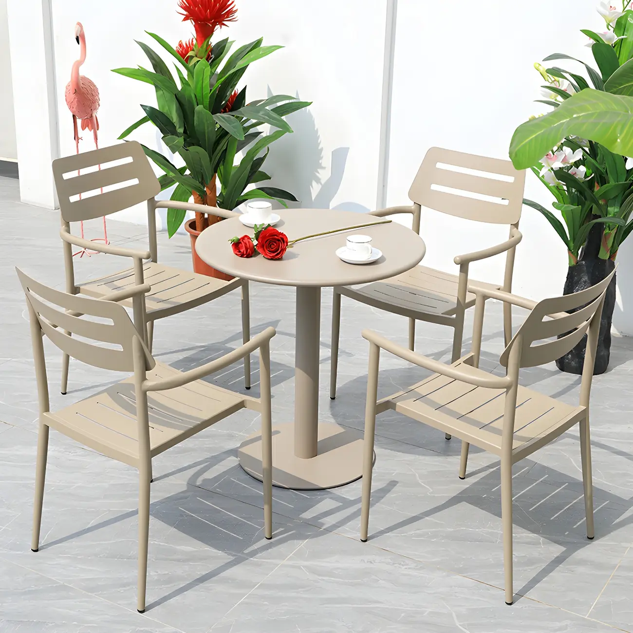 Modern Grey Steel Outdoor Dining Table Image - 2 | homeyfad