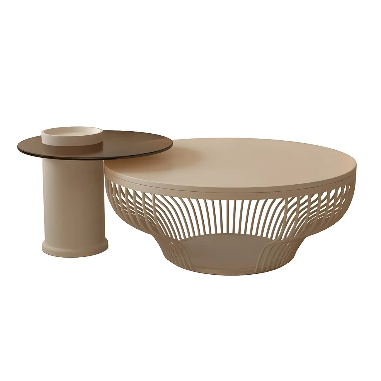 White Round Modern Wood Coffee Table with Storage Base Image - 4 | homeyfad
