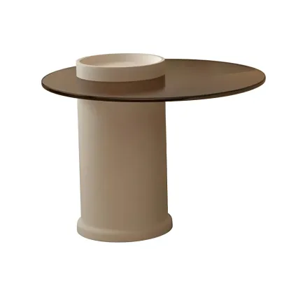 White Round Modern Wood Coffee Table with Storage Base Image - 8