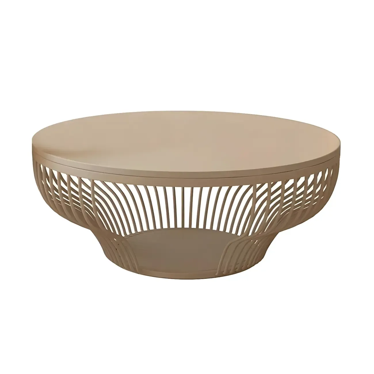 White Round Modern Wood Coffee Table with Storage Base Image - 9
