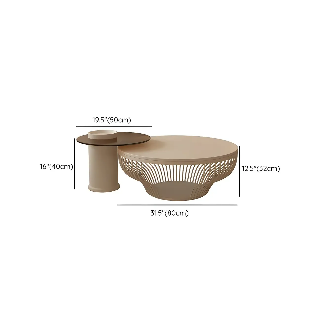 White Round Modern Wood Coffee Table with Storage Base Image - 12
