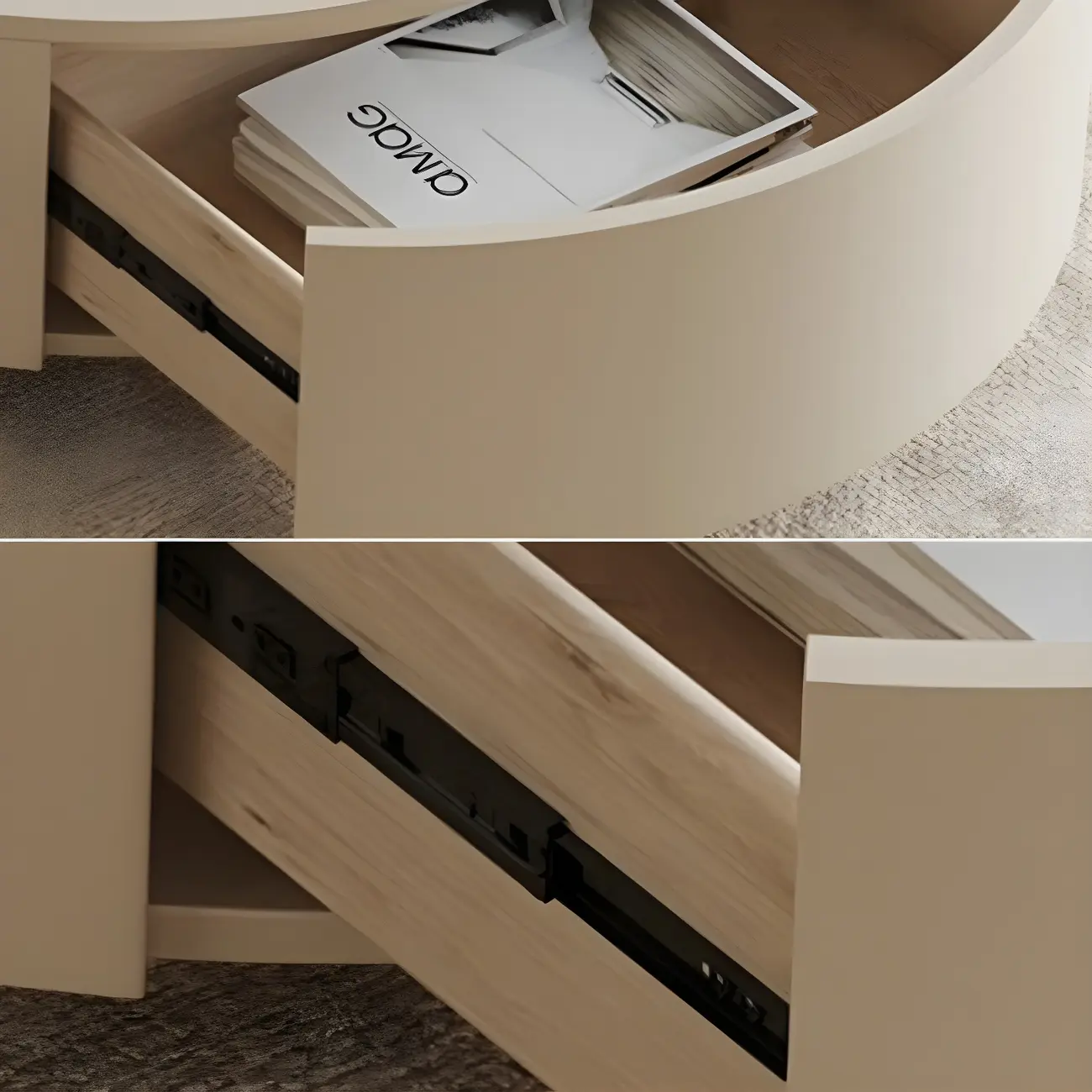 White Round Pedestal Modern Wood Drawer Coffee Table Image - 6 | homeyfad