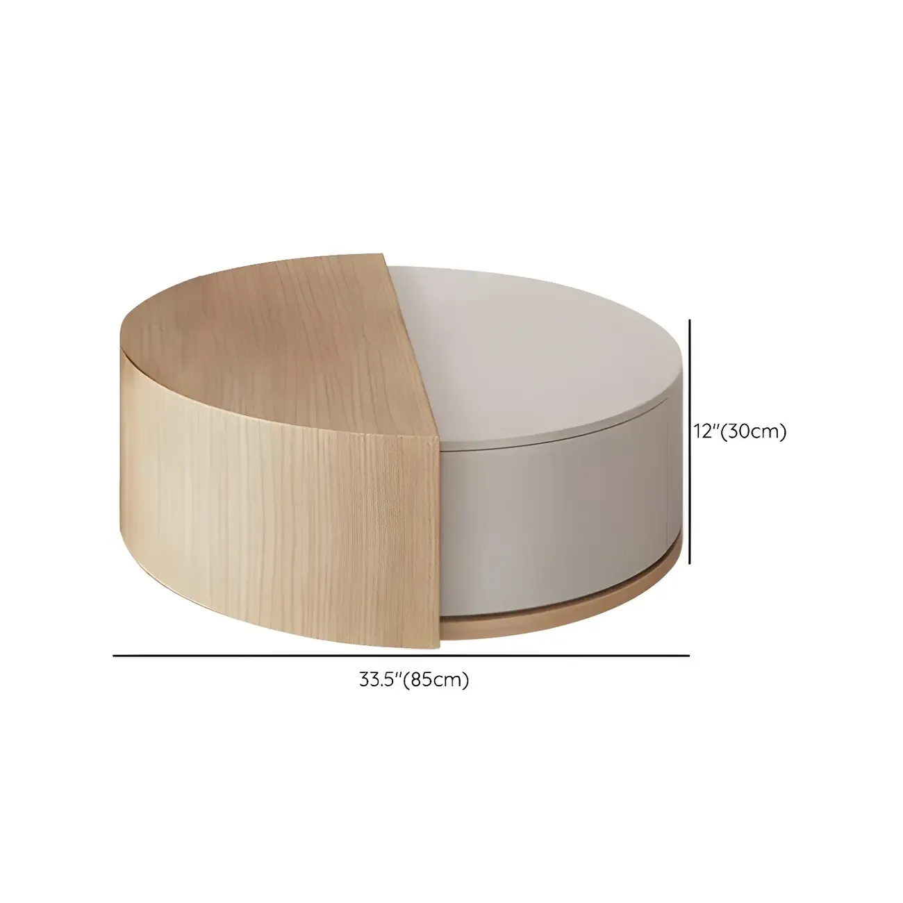 Natural Round Modern Wood Coffee Table with Storage #size