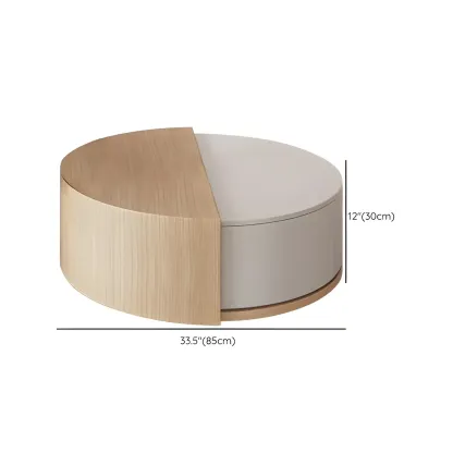 Natural Round Modern Wood Coffee Table with Storage #size