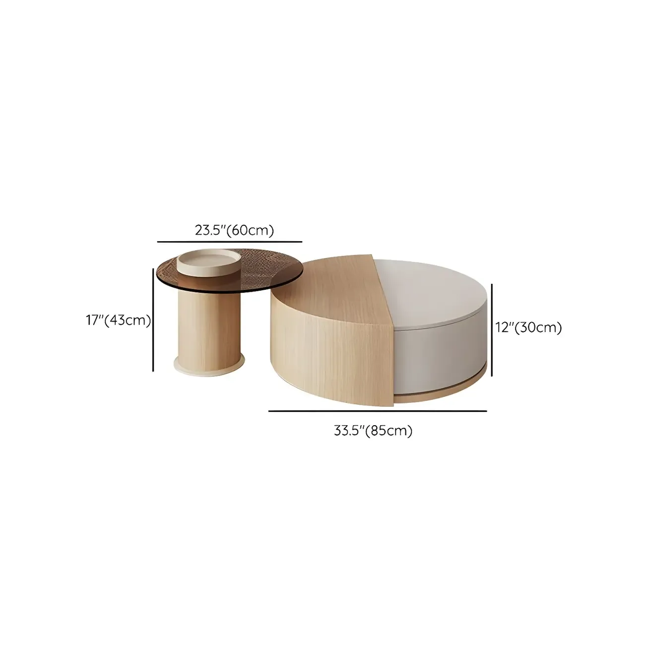 Natural Round Modern Wood Coffee Table with Storage Image - 11