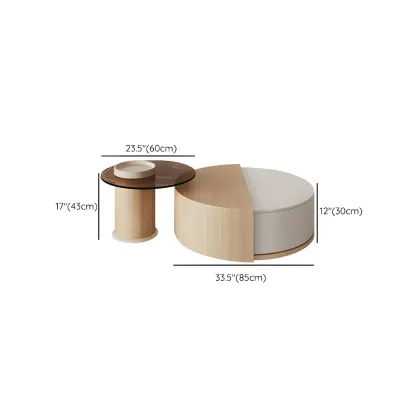 Natural Round Modern Wood Coffee Table with Storage Image - 11