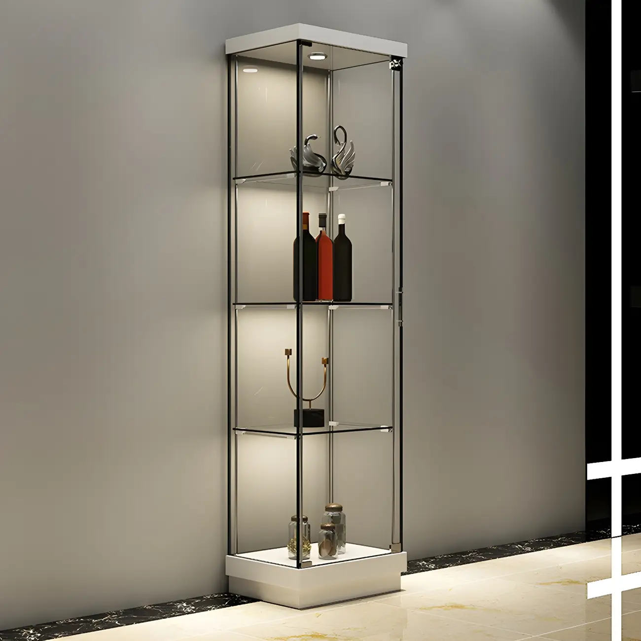 Fashion Black Clear Glass Tall Open Display Cabinet Image - 1 | homeyfad