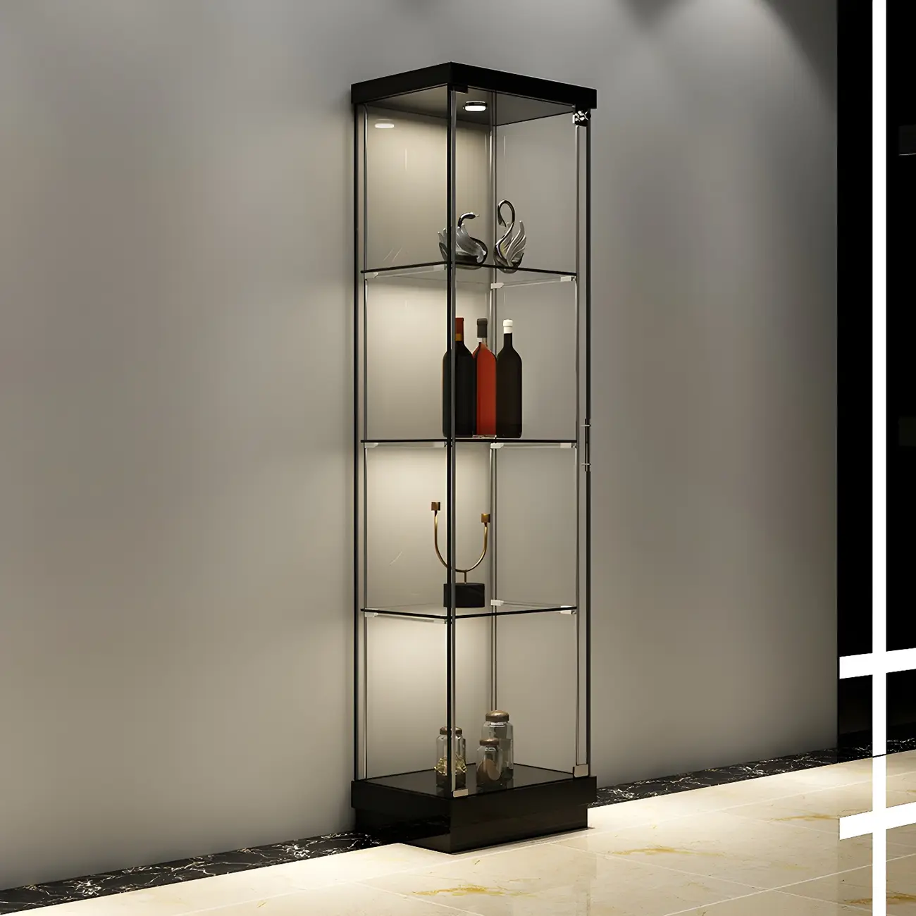 Fashion Black Clear Glass Tall Open Display Cabinet Image - 2 | homeyfad