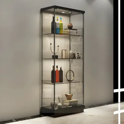 Fashion Black Clear Glass Tall Open Display Cabinet Image - 3