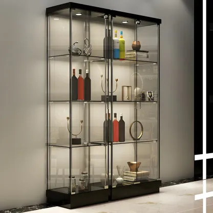 Fashion Black Clear Glass Tall Open Display Cabinet Image - 5
