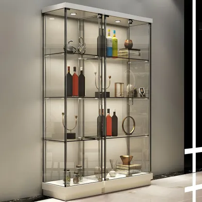 Fashion Black Clear Glass Tall Open Display Cabinet Image - 6