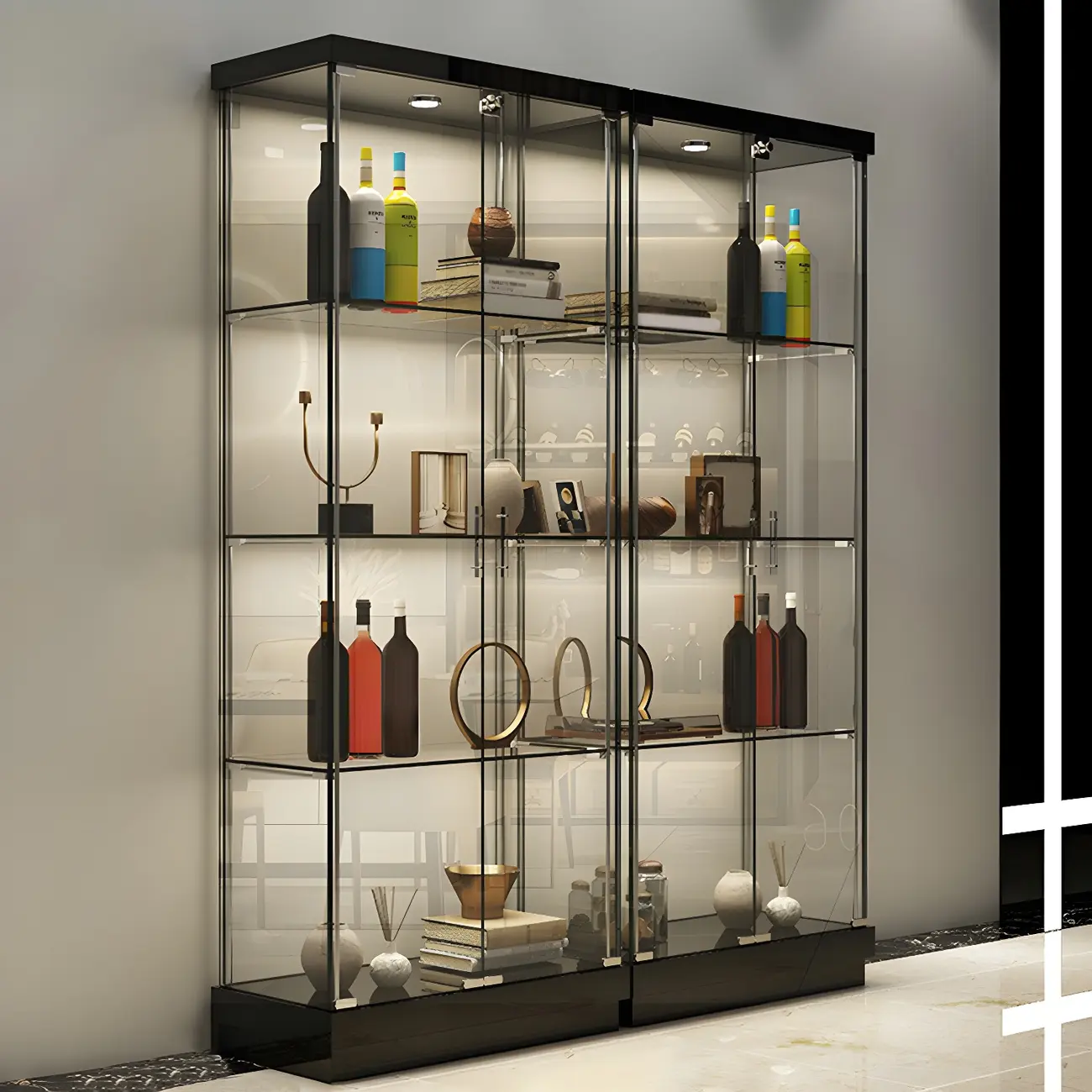 Fashion Black Clear Glass Tall Open Display Cabinet Image - 7 | homeyfad
