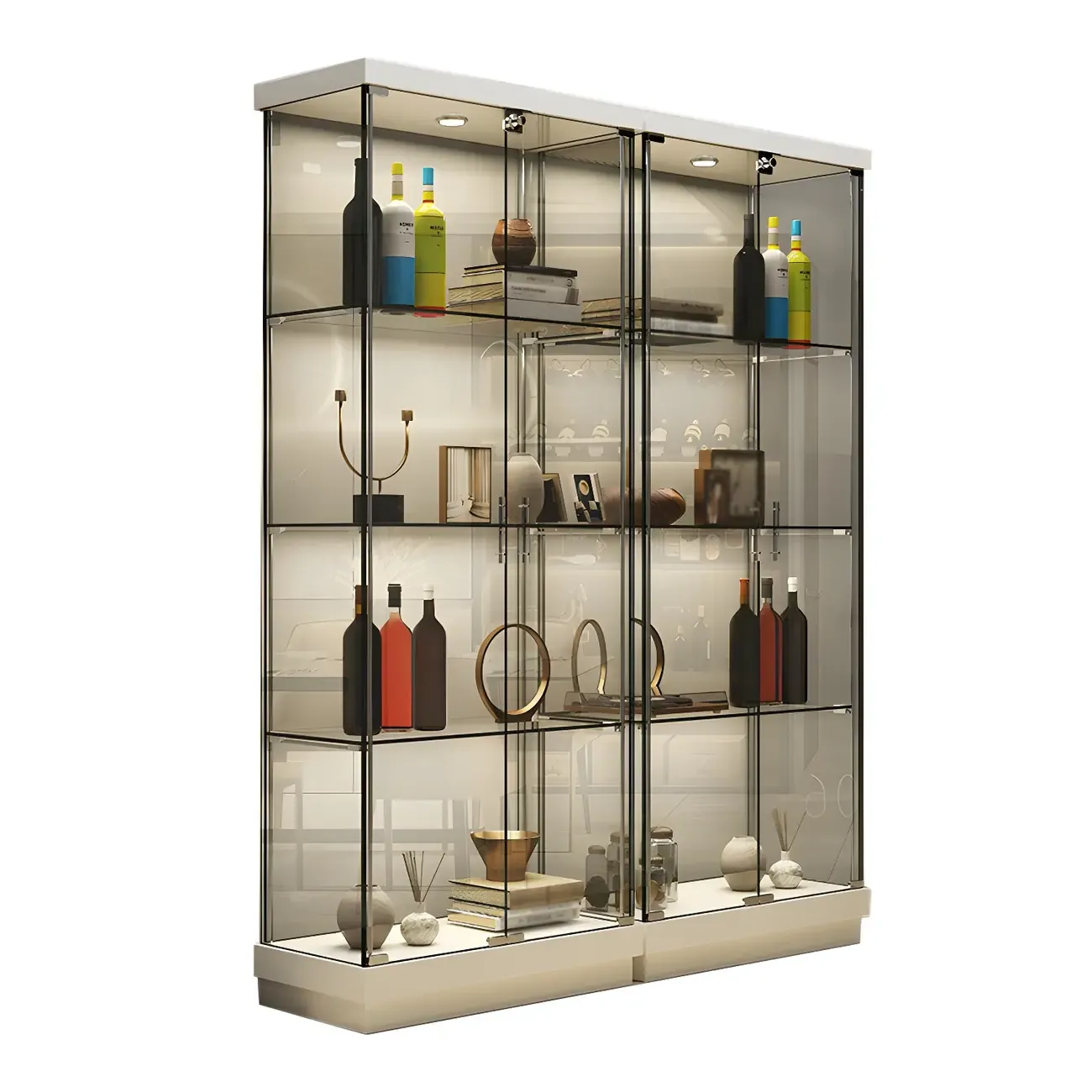 Fashion Black Clear Glass Tall Open Display Cabinet Image - 10
