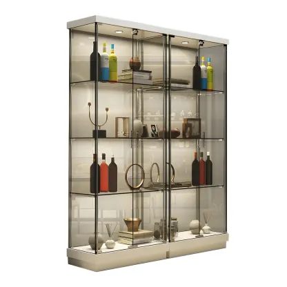 Fashion Black Clear Glass Tall Open Display Cabinet Image - 10