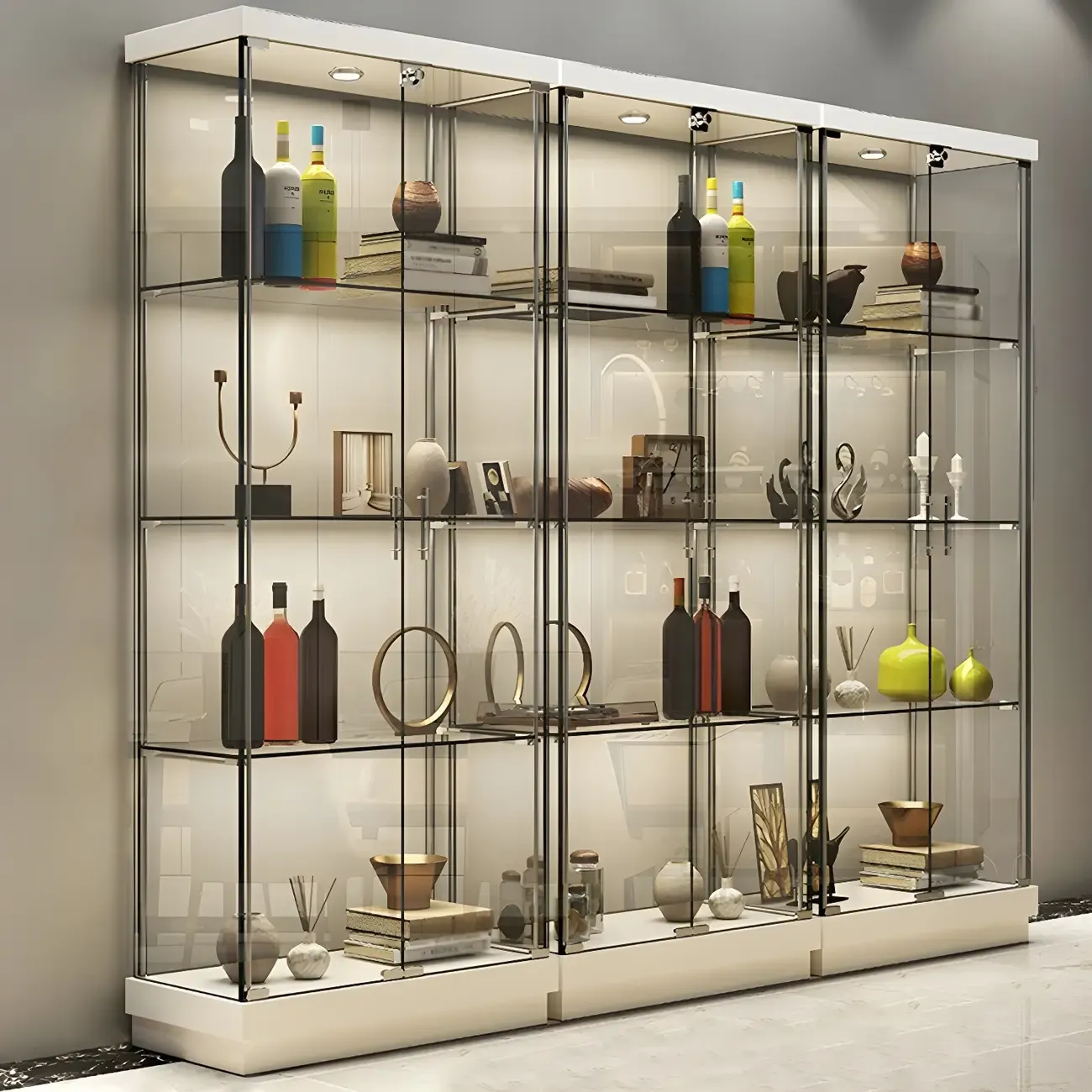 Fashion Black Clear Glass Tall Open Display Cabinet Image - 11