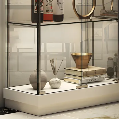 Fashion Black Clear Glass Tall Open Display Cabinet Image - 13