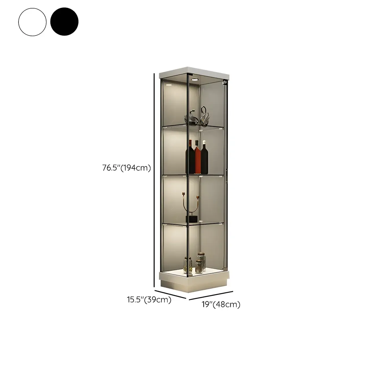 Fashion Black Clear Glass Tall Open Display Cabinet #size