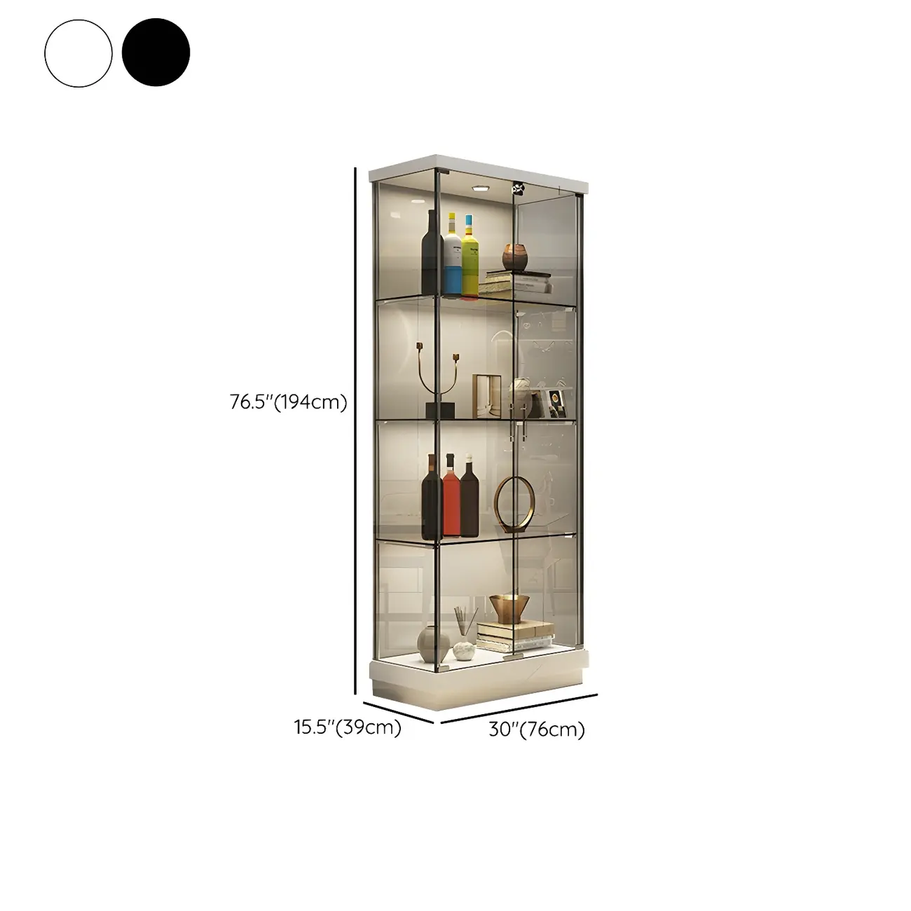 Fashion Black Clear Glass Tall Open Display Cabinet Image - 17 | homeyfad
