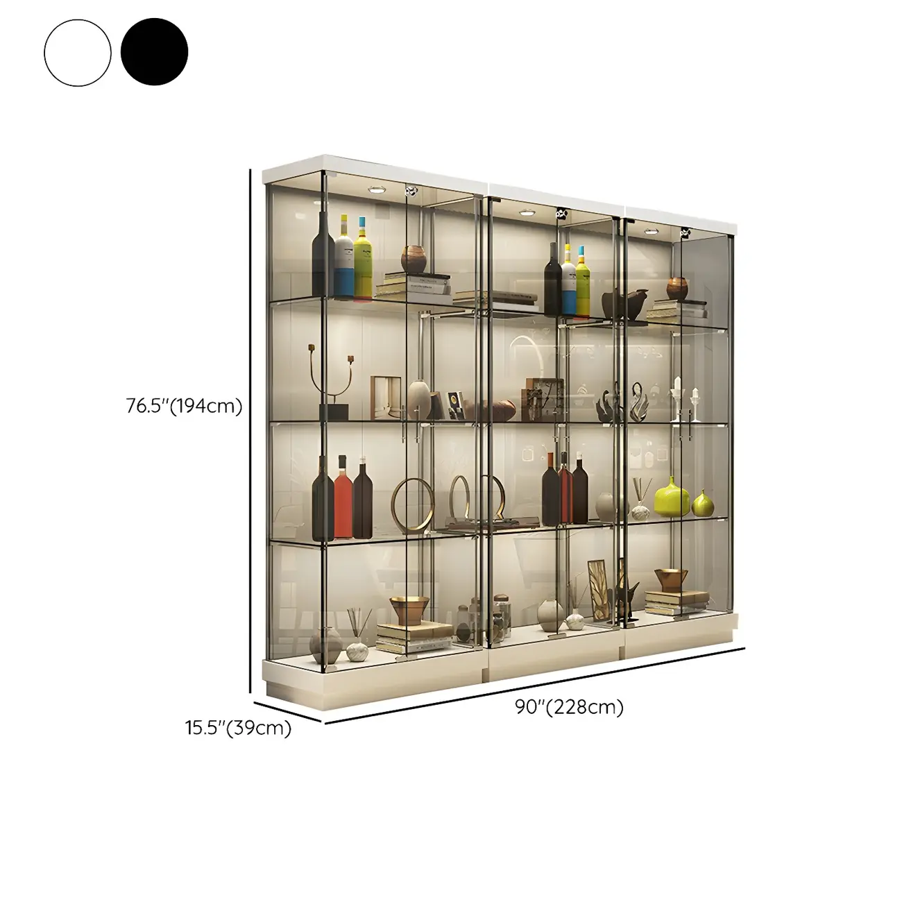 Fashion Black Clear Glass Tall Open Display Cabinet Image - 20 | homeyfad