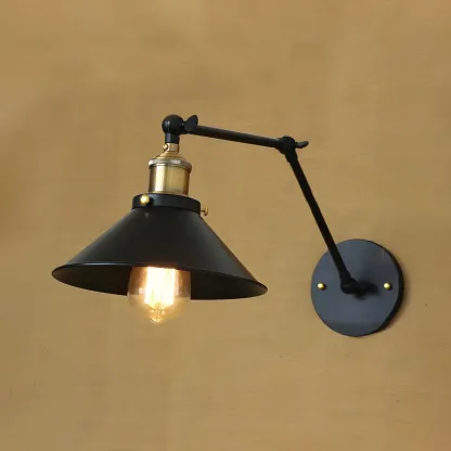 Retro Metal Matte Black Cone Swing Arm Wall Light Image - 3
