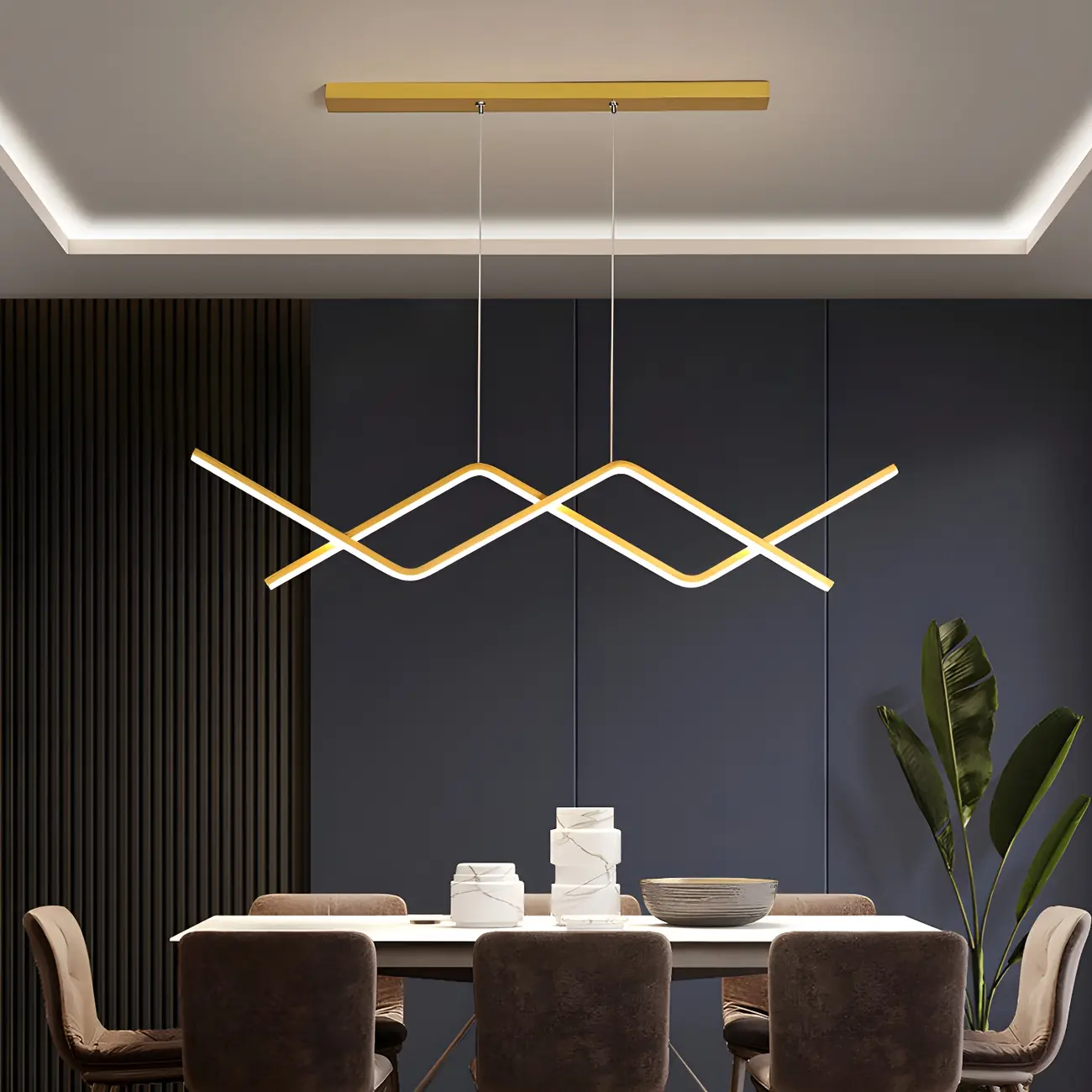 Simple Modern Black/Gold Linear Island Pendant Light Image - 1 | homeyfad