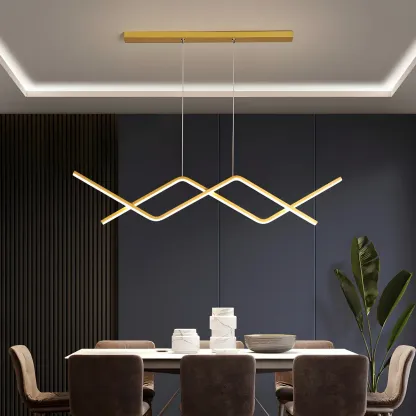 Simple Modern Black/Gold Linear Island Pendant Light Image - 1