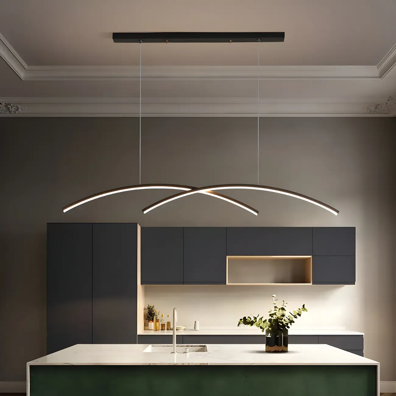 Simple Modern Black/Gold Linear Island Pendant Light Image - 3