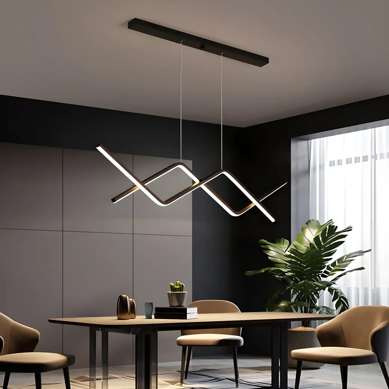 Simple Modern Black/Gold Linear Island Pendant Light Image - 8