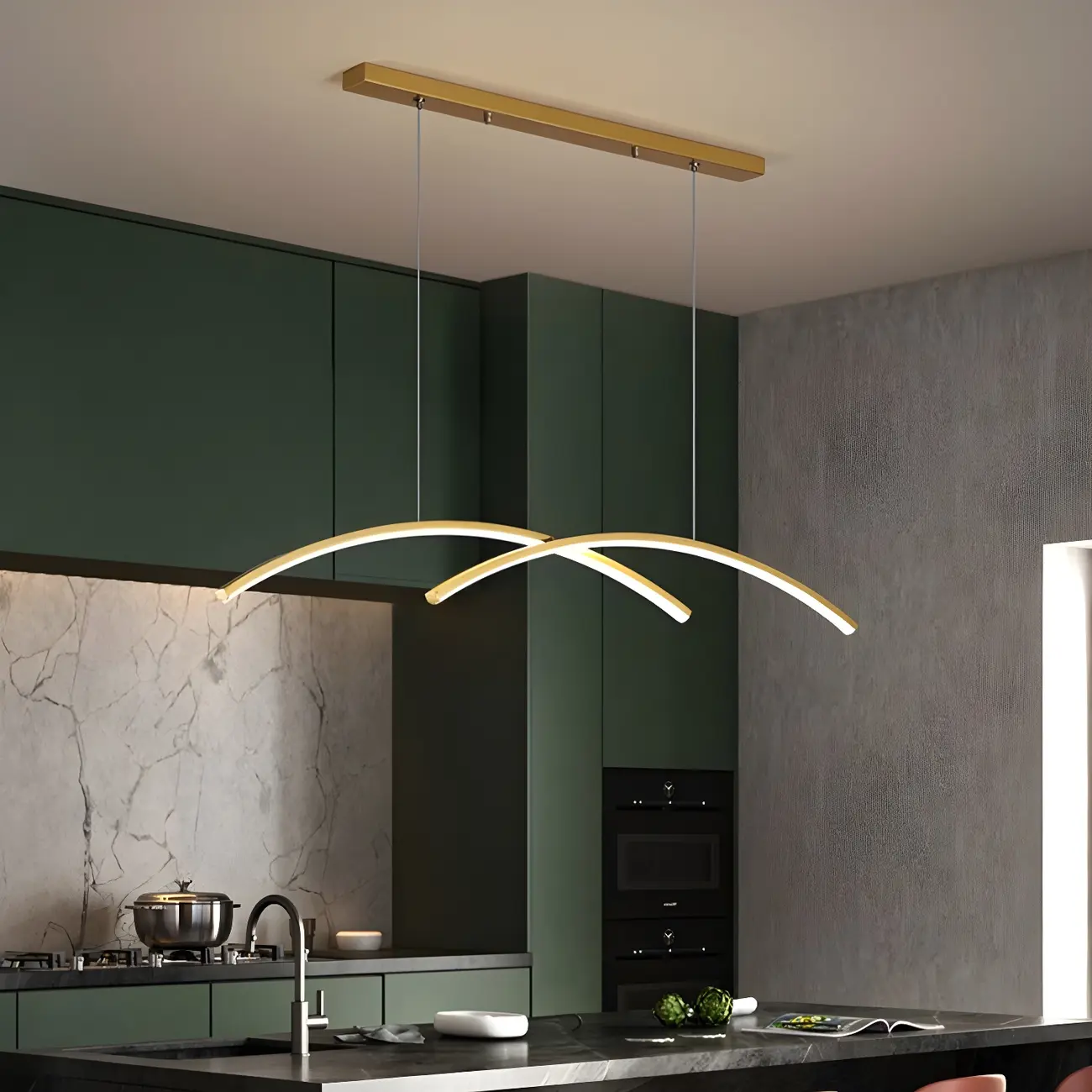 Simple Modern Black/Gold Linear Island Pendant Light Image - 13 | homeyfad