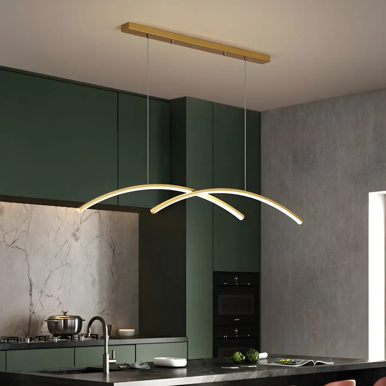 Simple Modern Black/Gold Linear Island Pendant Light Image - 13