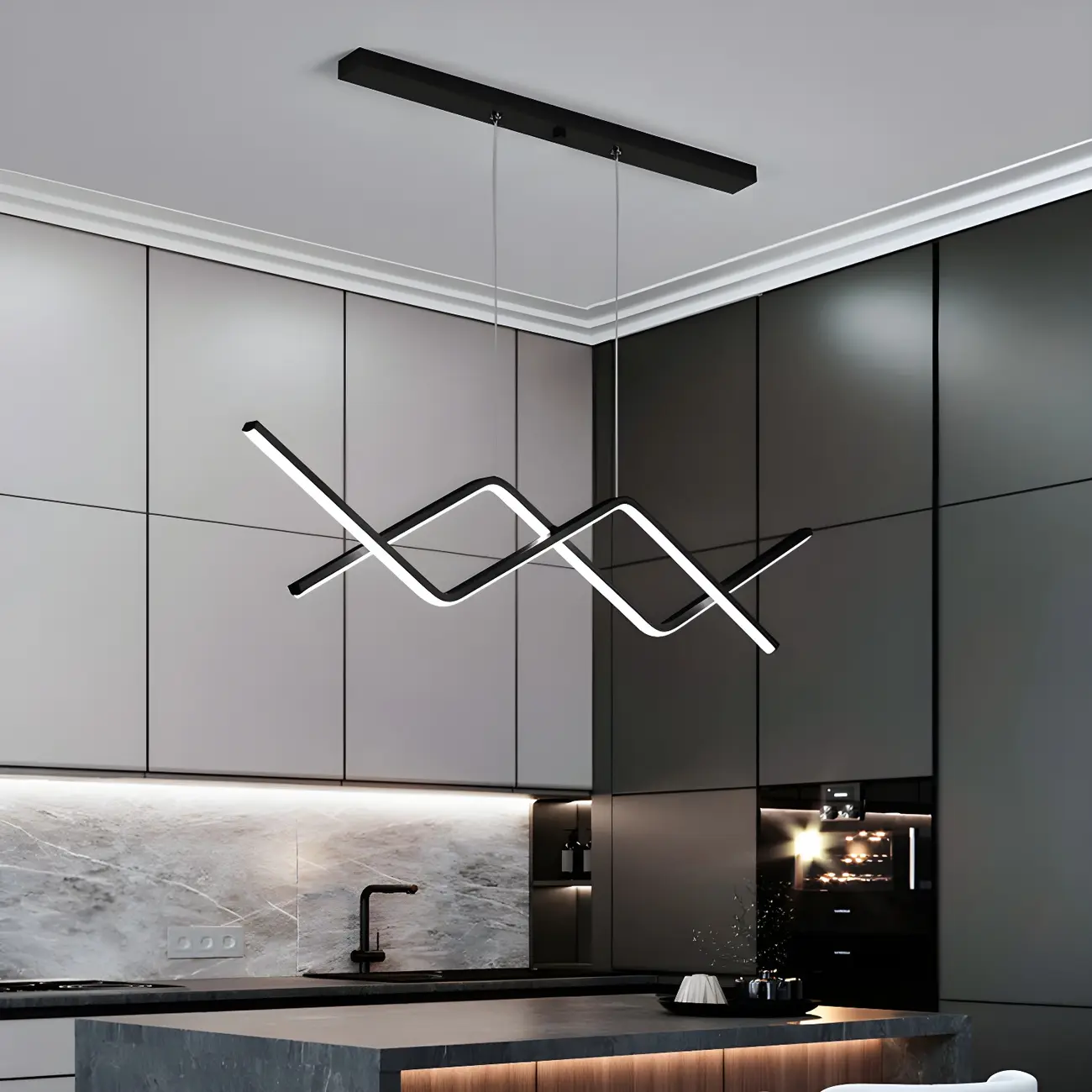 Simple Modern Black/Gold Linear Island Pendant Light Image - 2 | homeyfad