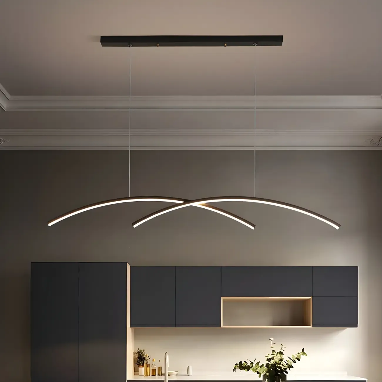 Simple Modern Black/Gold Linear Island Pendant Light Image - 14